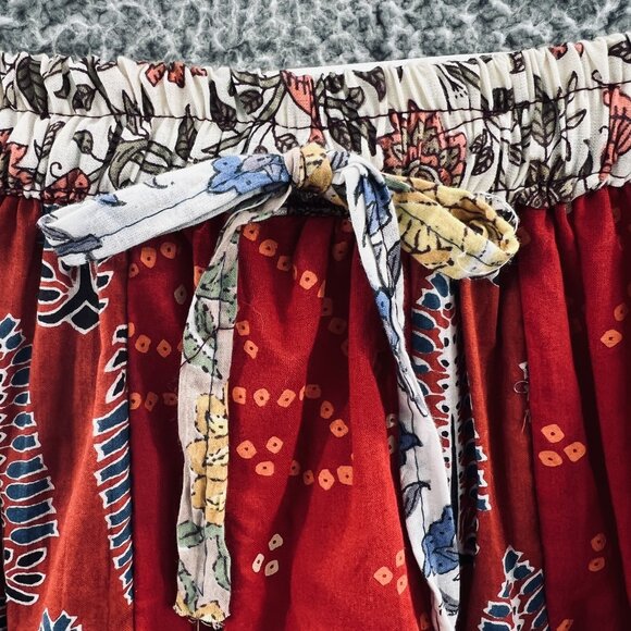 Ashley Taylor Patchwork Skirt Womens One‎ Size Red Boho Hippie Drawstring Cotton - Picture 4 of 10